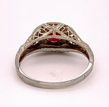 Filigree 18k White Gold Art Deco .52ct Genuine Natural Ruby Ring (#J4841)