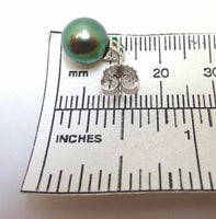 14k Gold 8.8 Tahitian Black Pearl Earrings with Emeralds (#J3639)