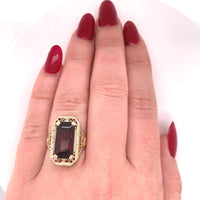 10k Gold 6.58ct Emerald Cut Genuine Natural Garnet Filigree Ring (#J5757)