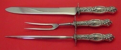 Frontenac by International Sterling Roast Carving Set 3pc Fancy Lily Guards