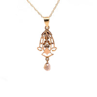 10k Yellow Gold Diamond and Pearl Lavaliere Pendant (#J4819)