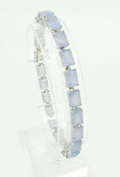 14k White Gold Blue Grey Genuine Natural Chalcedony Tennis Bracelet (#J4233)