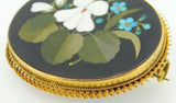 18k Yellow Gold Pietra Dura White Violets and Turquoise Pin (#J1659)