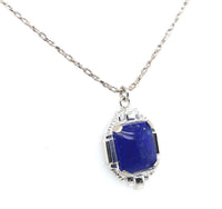 10k White Gold Art Deco Genuine Natural Lapis Lazuli Pendant Jewelry (#J5317)