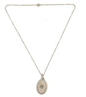 14k White Gold Genuine Natural Rock Crystal Quartz Pendant Art Deco (#J5934)
