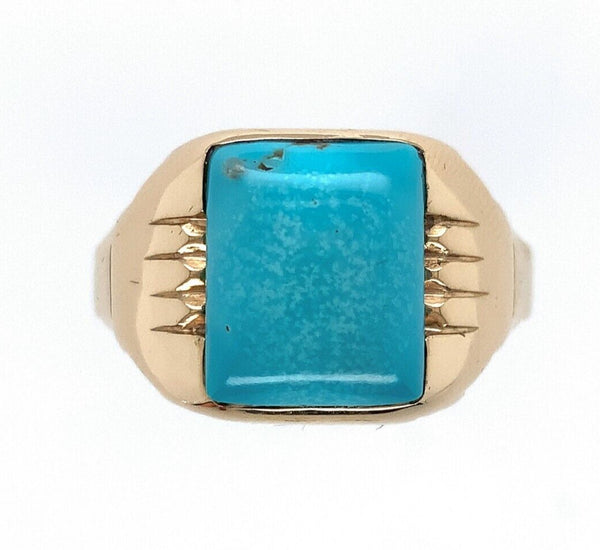 14k Yellow Gold Men's 4.22ct Genuine Natural Turquoise Ring Size 11.75 (#J6136)