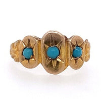 3-Stone 10k Yellow Gold Baby Ring with Turquoise Glass Infant Jewelry (#J5965)