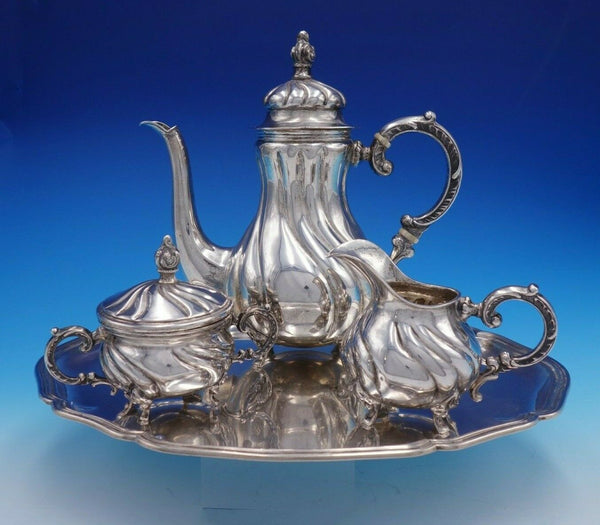 German .835 Silver Tea Set 3-Piece with Oval Tray Handmade (#3283)