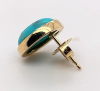 14k Yellow Gold 4.02ct Genuine Natural Kingman Turquoise Stud Earrings (#J6109)