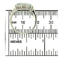 14k White Gold Three Stone Genuine Natural Aquamarine and Diamond Ring (#J279)