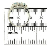 14k White Gold Three Stone Genuine Natural Aquamarine and Diamond Ring (#J279)