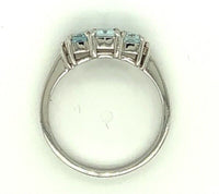 14k White Gold Three Stone Genuine Natural Aquamarine and Diamond Ring (#J279)