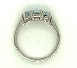14k White Gold Three Stone Genuine Natural Aquamarine and Diamond Ring (#J279)