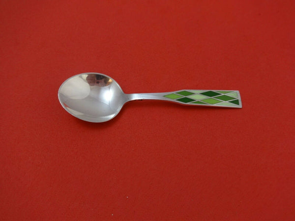 Harlequin Enameled by Georg Jensen Sterling Silver Ice Cream Spoon Green 4 3/4"