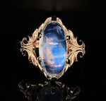 10k Yellow Gold 3.70ct Genuine Natural Rainbow Moonstone Ring Blue Flash #J5841
