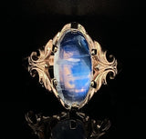 10k Yellow Gold 3.70ct Genuine Natural Rainbow Moonstone Ring Blue Flash #J5841