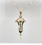 10k Yellow Gold Victorian Diamond and Pearl Lavaliere Pendant (#J5498)