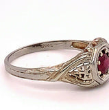 Filigree 18k White Gold Art Deco .52ct Genuine Natural Ruby Ring (#J4841)