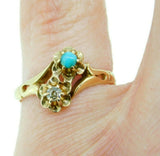 10k Yellow Gold Victorian Genuine Natural Turquoise and Diamond Ring (#J4533)