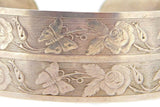 Sterling Engine Turned Cuff Bracelet with Roses and Butterflies (#J3968)