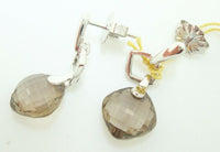 14K Gold Checkerboard Genuine Natural Smoky Quartz Earrings (#J2398)