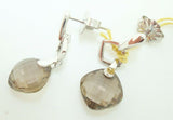 14K Gold Checkerboard Genuine Natural Smoky Quartz Earrings (#J2398)