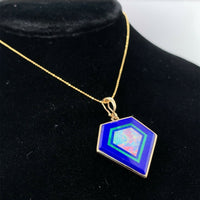 14k Yellow Gold Genuine Natural Opal Intarsia Inlay Pendant with Lapis (#J5581)