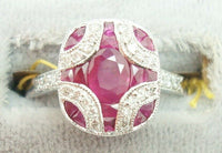 18K Gold Oval Genuine Natural Ruby Ring with Rubies and Diamonds (#J2355)