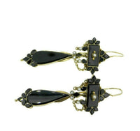 14k Yellow Gold Large Onyx and Seed Pearl Earrings (#J4710)