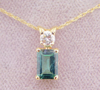 14k Gold .74ct Green Genuine Natural Tourmaline Pendant w/ .14ct Diamond #J4034