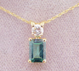 14k Gold .74ct Green Genuine Natural Tourmaline Pendant w/ .14ct Diamond #J4034