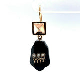 14k Rose Gold Victorian Black Onyx and Pearl Drop Earrings (#J5493)