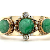 14k Yellow Gold Wide Heavy Gold Bangle Bracelet with Jade (#J5426)