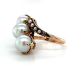 Victorian 10k Yellow Gold Ring Jewelry with Three Large 8mm Pearls (#J5952)