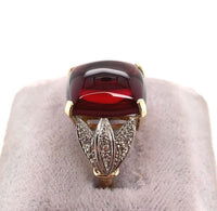 14k Yellow Gold 10.35ct Cabochon Genuine Natural Garnet Ring w/Diamonds (#J5758)