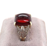 14k Yellow Gold 10.35ct Cabochon Genuine Natural Garnet Ring w/Diamonds (#J5758)