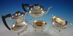 Edward Viners English Sterling Silver Tea Set 4pc with Carved Ebony (#2722)