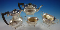 Edward Viners English Sterling Silver Tea Set 4pc with Carved Ebony (#2722)