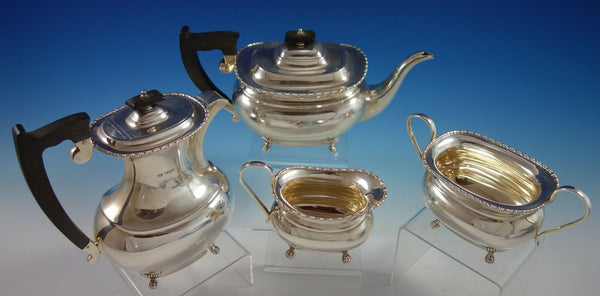 Edward Viners English Sterling Silver Tea Set 4pc with Carved Ebony (#2722)