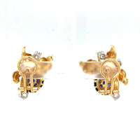 18k Gold Antique Genuine Natural Sapphire and Diamond Blackberry Earrings #J5433