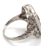 14k White Gold Genuine Natural Rock Crystal Quartz Filigree Ring Jewelry #J5931