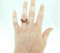 14k Yellow Gold Pink Genuine Natural Tourmaline Butterfly Ring (#J5039)