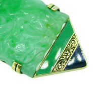 Art Deco 14k Yellow Gold Carved Jade Enamel Pin (#J4703)