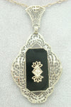 14K Gold Filigree Genuine Natural Onyx Pendant with Paperclip Chain (#J2199)