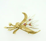 14k Gold Sheaves of Wheat Pin with Rubies and Pearls (#J640)