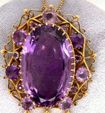 Large 37 Carat Victorian 14k Gold Genuine Natural Amethyst Pin Pendant (#J5477)