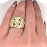 14k Yellow Gold Heavy Emerald and Diamond Cigar Band Ring (#J5441)