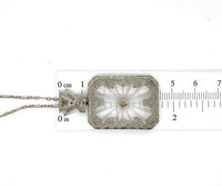 14k Gold Genuine Natural Rock Crystal Quartz Diamond Filigree Necklace (#J5455)