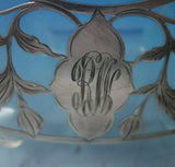 Glass Trivet Plate with Sterling Silver Flower Motif Overlay 9 3/4" (#5497)