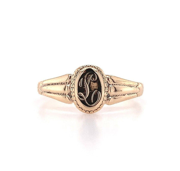 10k Yellow Gold Child's Signet Ring Scrolly "L" Monogram Jewelry (#J5771)